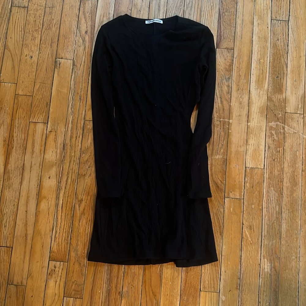 Black cut out long sleeve ribbed reformation dress.
